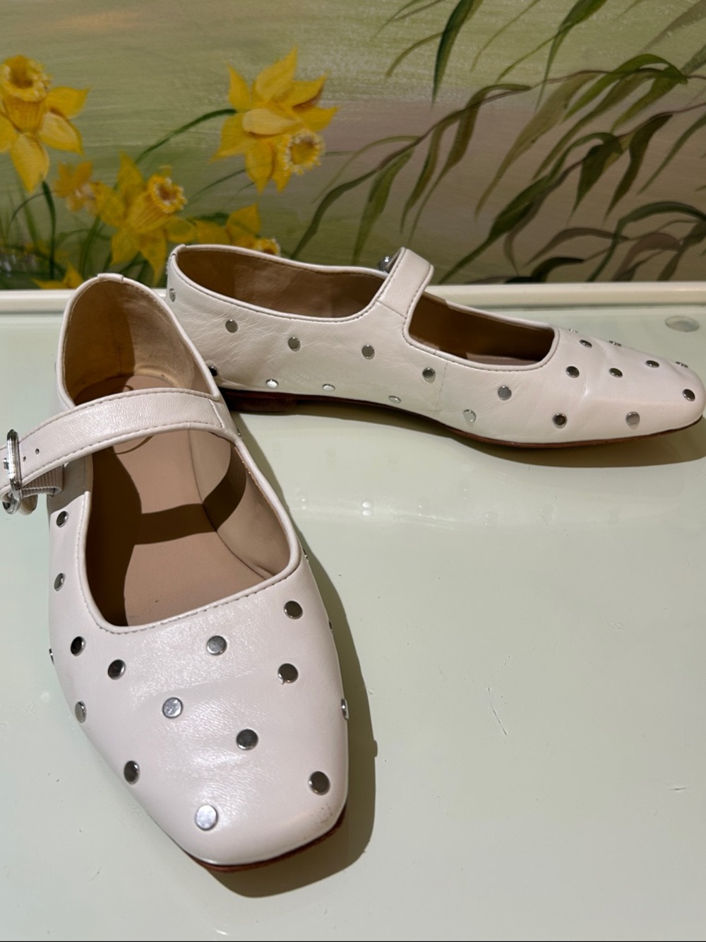 Sam Edelman Michaela Studded Leather White Mary Jane Flats. Size 8.5 - Picture 15 of 15